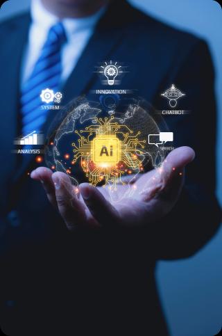 Hand holding a glowing AI network
