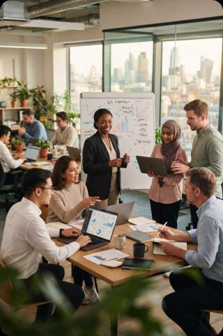 Go-to-market team meeting around a table